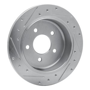 Ford Crown Victoria Brake Rotor (1) - Rear Right - R1 Concepts - Drilled & Slotted - Silver - `96-`02